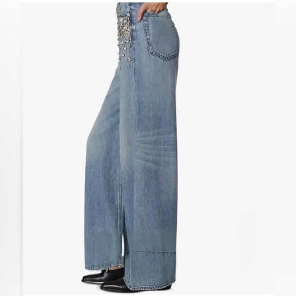 rag & bone Light Blue Embellished Wide Leg Jeans - Picture 6 of 6